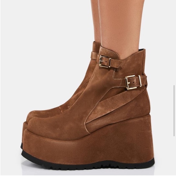 NWT Free People Sabrina Platform Suede Leather Ankle Boot Brown size 10 - Picture 4 of 14
